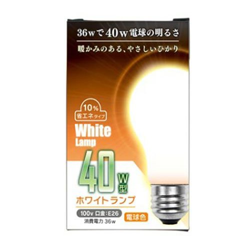 Amazon | 電球 ホワイトランプ 40W型 100V 36W E26 9081-2